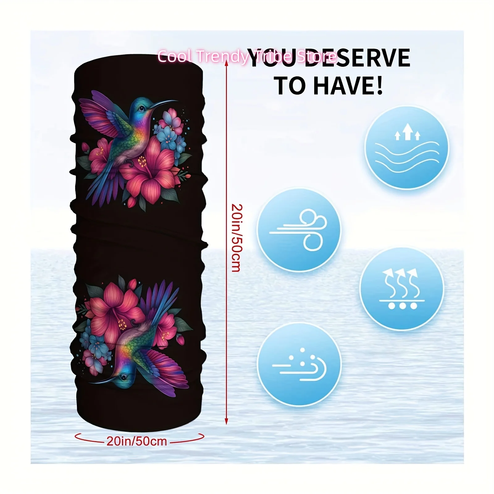 Colorful Hummingbirds, Vibrant Flowers, Dark Background. Fun Design Multi-Functional Printed Scarf for Men And Women, Unsex Mask