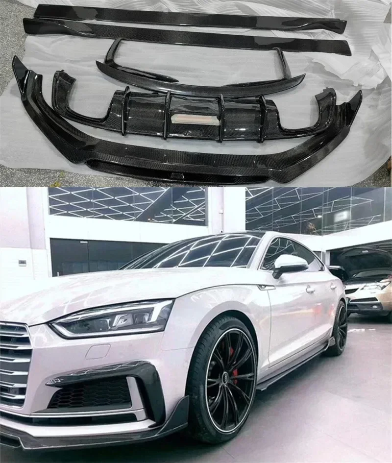 

For Audi A5 S5 B9 2017-2020 High Quality Real Carbon Fiber Front Lip Rear Diffuser Bumper Side Skirt Spoiler Air Knife Body Kit