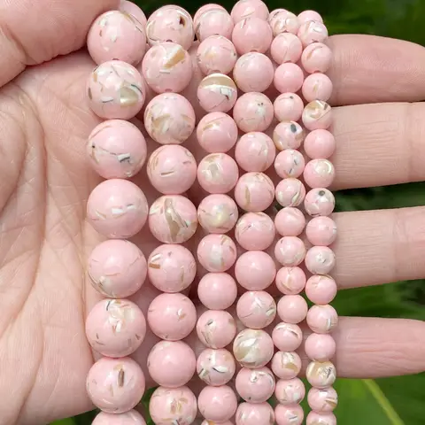 2strands 6/8/10/12mm Natural Pink Shell Turquoise Round Spacer Beads for Jewelry Making DIY Bracelets Necklaces Earrings Accessories 15"