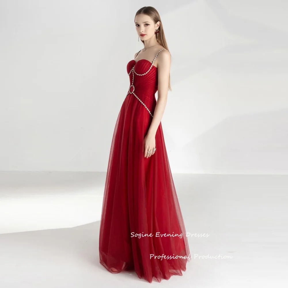 맞춤형 스파게티 스트랩 고급스러운 여성용 이브닝 드레스, 스위트하트 넥 튤 파티 드레스, A라인 파티 드레스