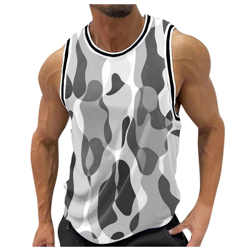

3D Printed Geometric Splicing Tank Top For Man Color Block Pattern Tees Summer Casual Vest Oversized Sports Streetwear Tank Tops