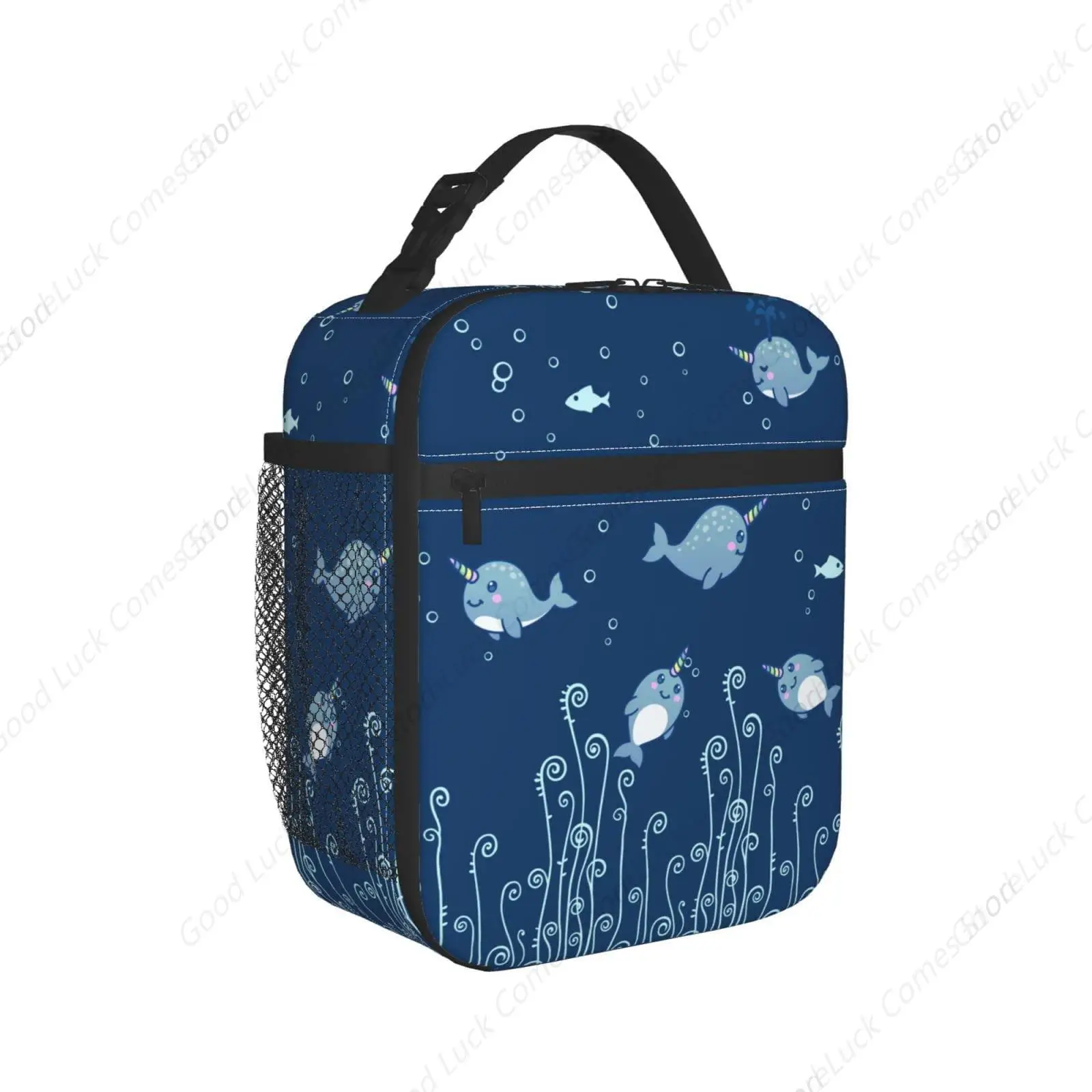 Cute Sea Narwhal Lunch Box Reusable Insulated Totes Lunch Bag Thermal Cooler For Boy Girls School Men Women Beach Picnic Travel