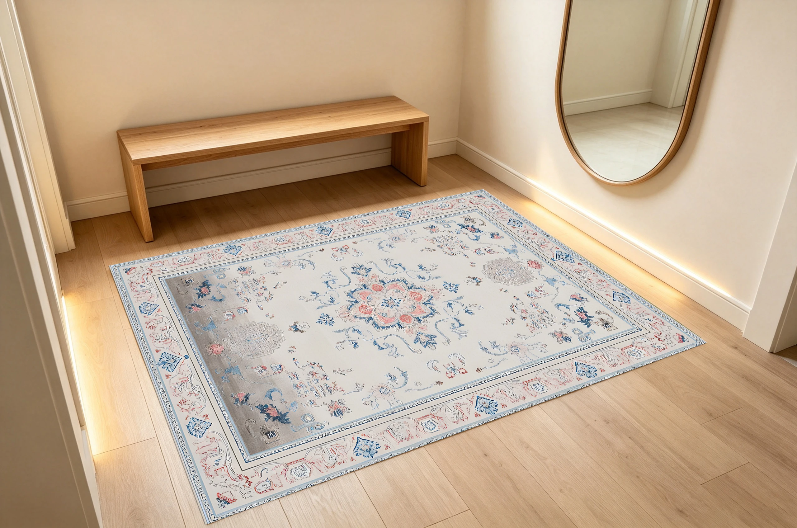 Retro Floral Scrollwork Velvet Area Rug, French Light Luxury Christmas for Living Room Bedroom, Autumn Winter