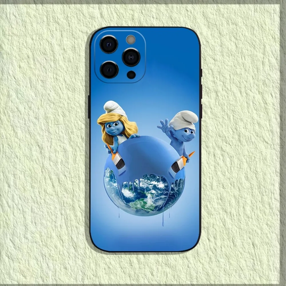 Anime Cartoon S-Smurfs Phone Case For iPhone 16,15,14,13,12,11,Pro,X,XS,Max,XR,Plus,Mini Soft Black Cover