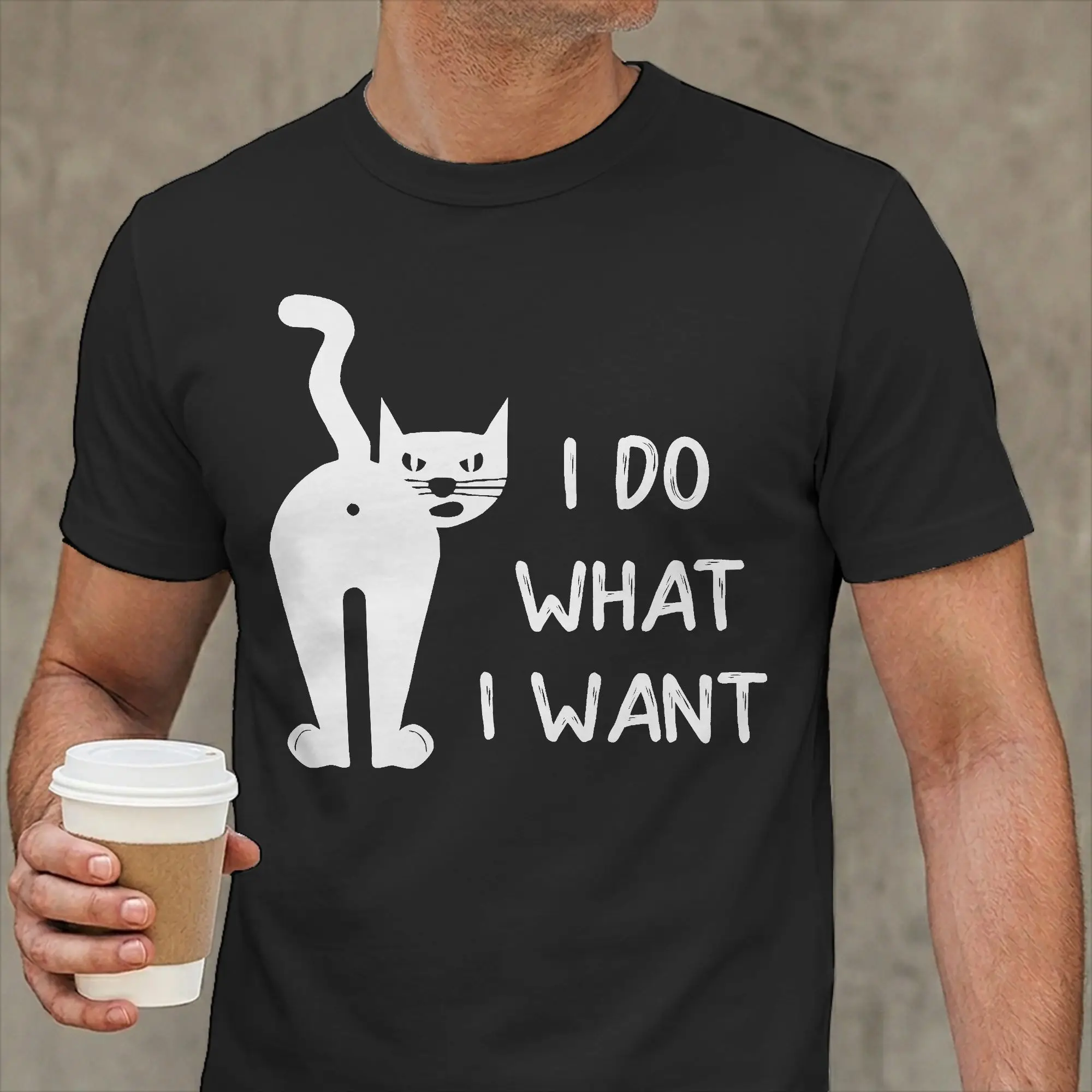 Cat I Do What I Want Cat T Shirt Men's Cotton T-Shirts Round Collar Pet Kitten Love Meow Funny Tee Shirt Short Sleeve Clothes