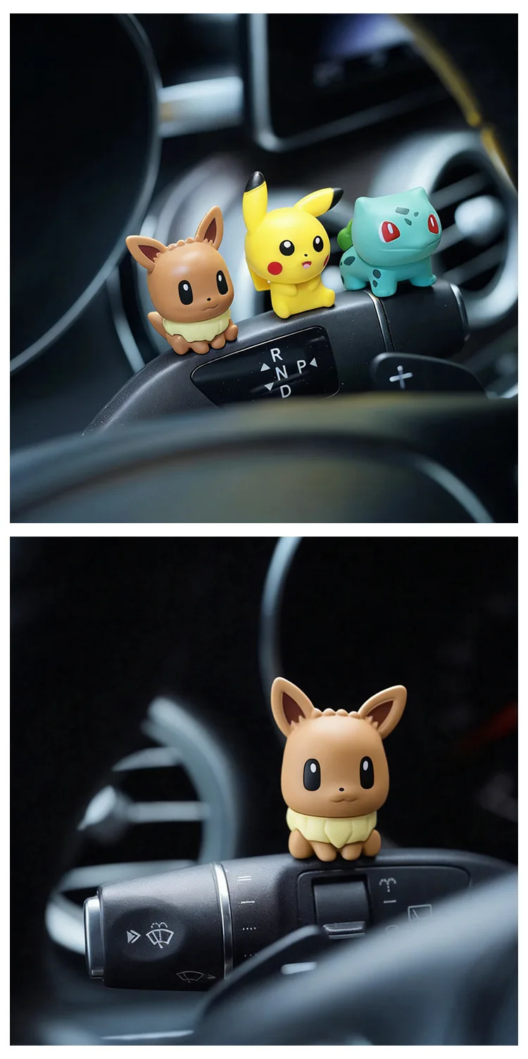 6 Stück Poke Auto-Armaturenbrett-Dekoration Cartoon-Minifiguren Pichu Squirtle Eevee Auto-Innenraum Mittelkonsolen-Display-Ornament – Detail 3