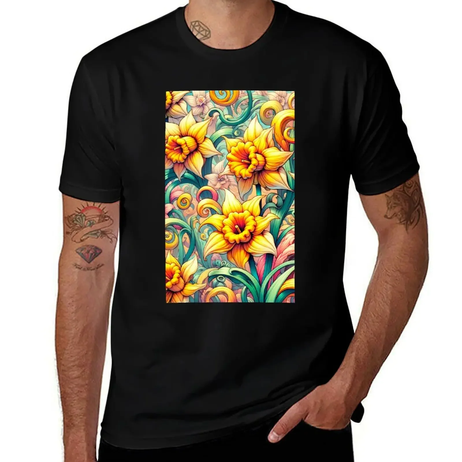 Enchanted Daffodil Flower Garden T-Shirt sweat Aesthetic clothing mens tall t shirts