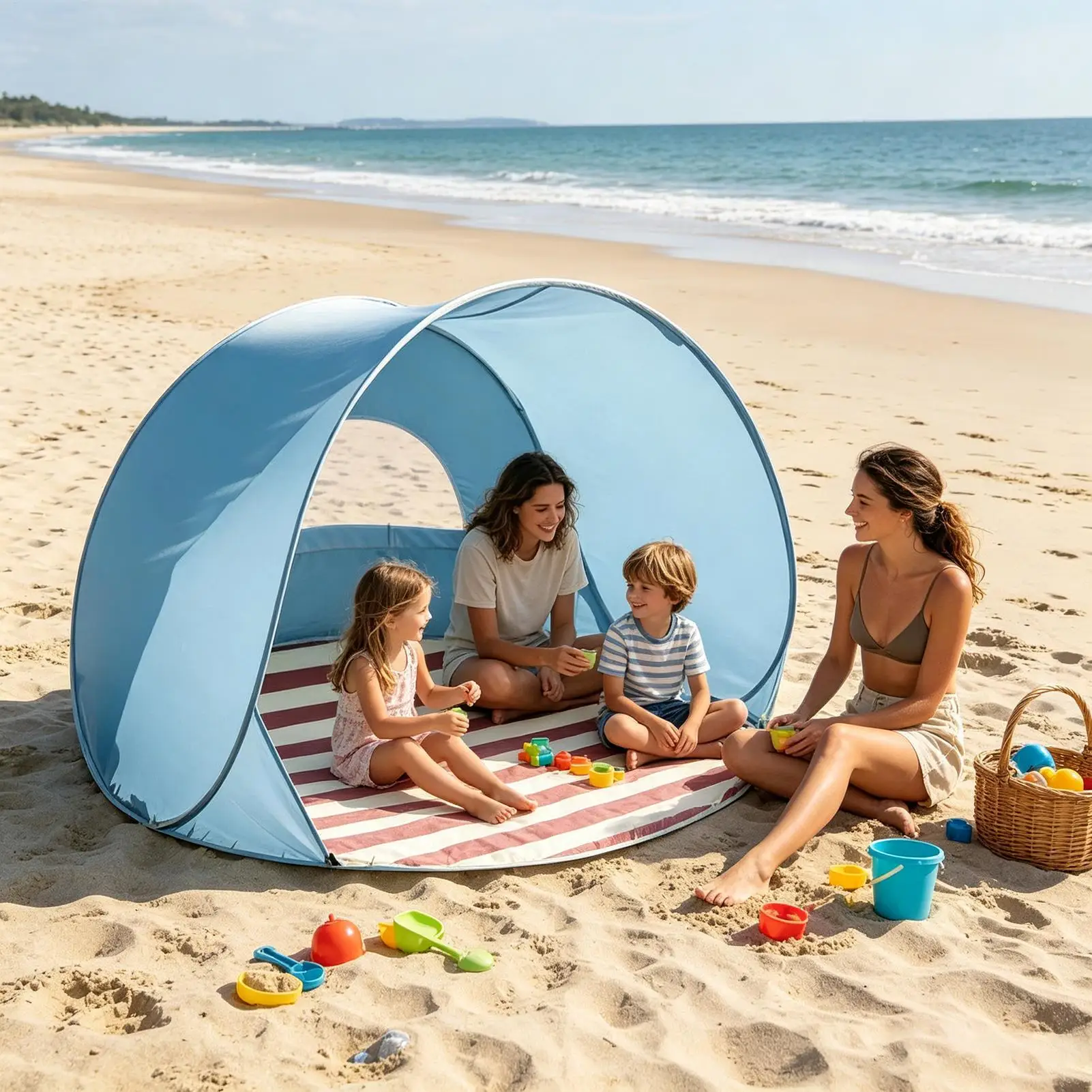 Reusable Outdoor Portable Camping One Click Open 2-4 People Tent Large Space Sunshade Beach Sun Shelter Tent Garden Beach Tent