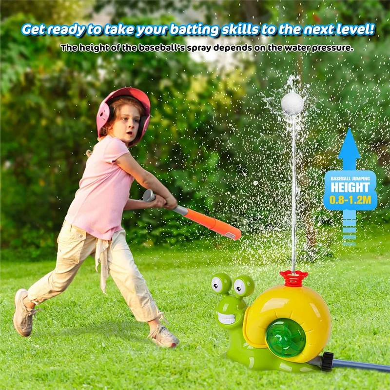 AS96-Water Sprinkler Baseball Kids Outdoor Play , 2 In 1 Snail Water Outside  With 2 Sprinkler Heads For Boys Girls