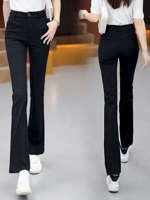 

Женские брюки с высокой талией, широкие, эластичные, повседневные, осенние, новые, модные, стройнящие, универсальные, расклешенные