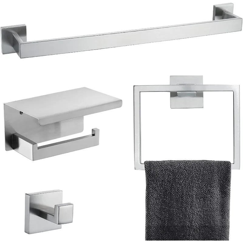 Stainless Steel Bath Towel Bar Set Wall Mounted Bathroom Toilet Paper Holder, Shelf Set, 23.6 in.