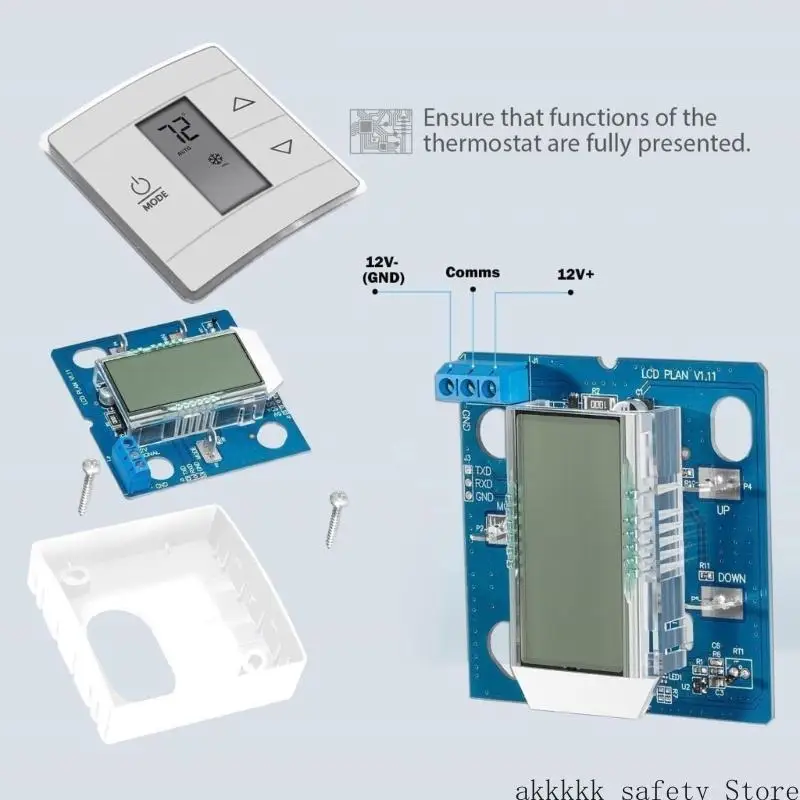 

3316250.712 Wall Thermostat for Air Conditioner Digital Temperature Backlight Display Cool Heat Strips