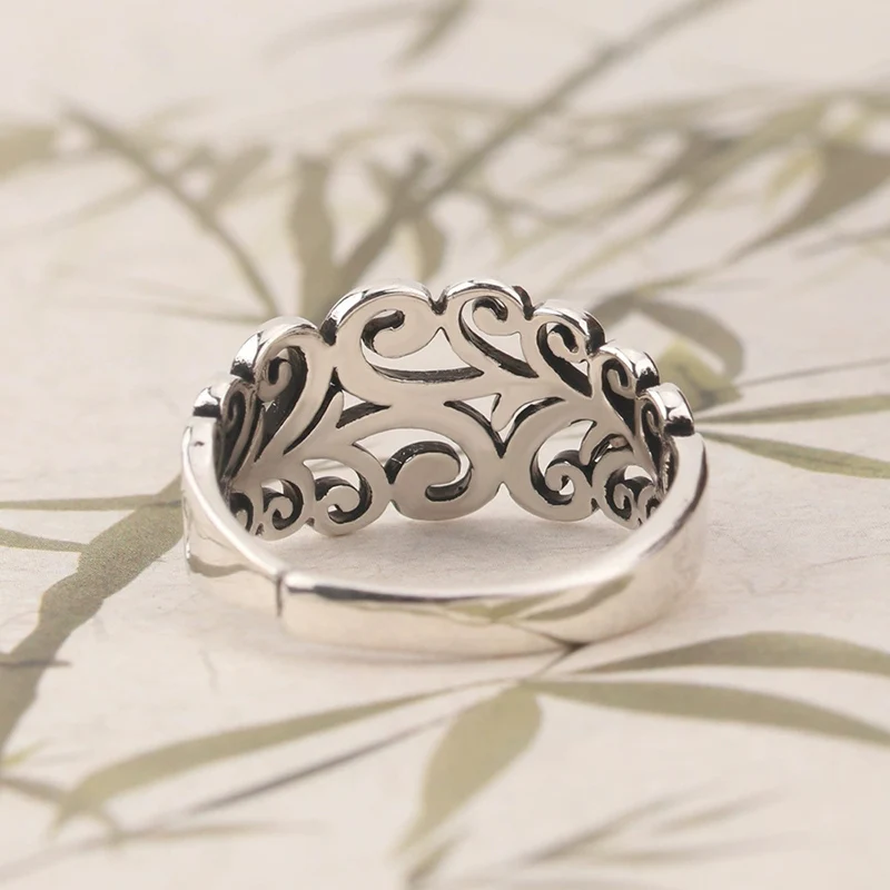 Retro Hollowed Out Auspicious Cloud Ring for Men Women Personality Thai Silver Floral Pattern Index Finger Jewelry KOFSAC