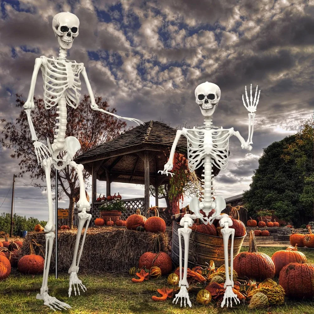 

7.8Ft Giant Skeleton Life Size Realistic Plastic Human Skeleton with Movable Joints for Halloween Front Lawn Decorations