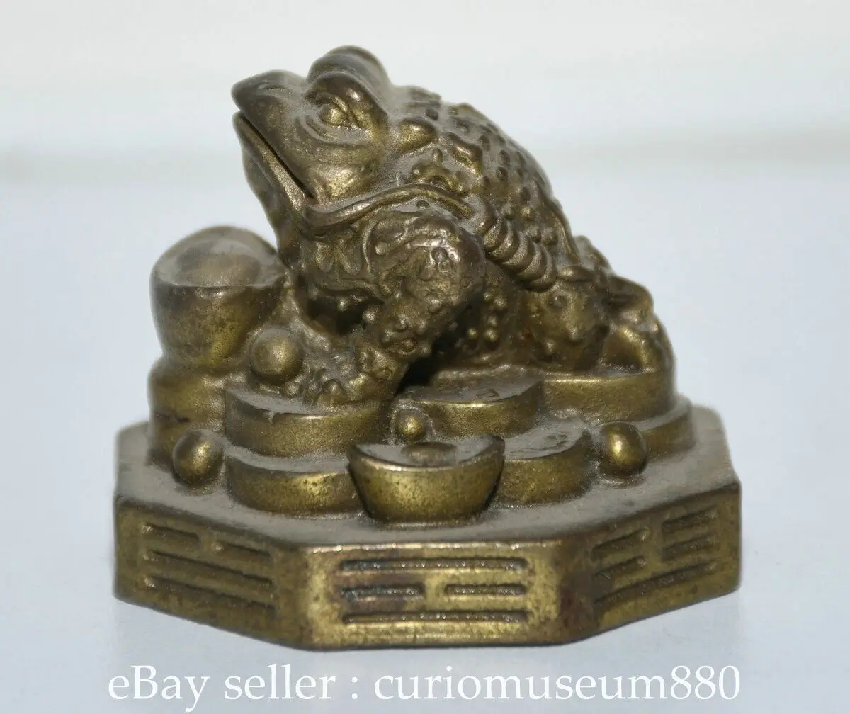 

. Inch Vintage Chinese Brass Feng Shui Fortune Golden Toad Spitting Statue Sculpture -