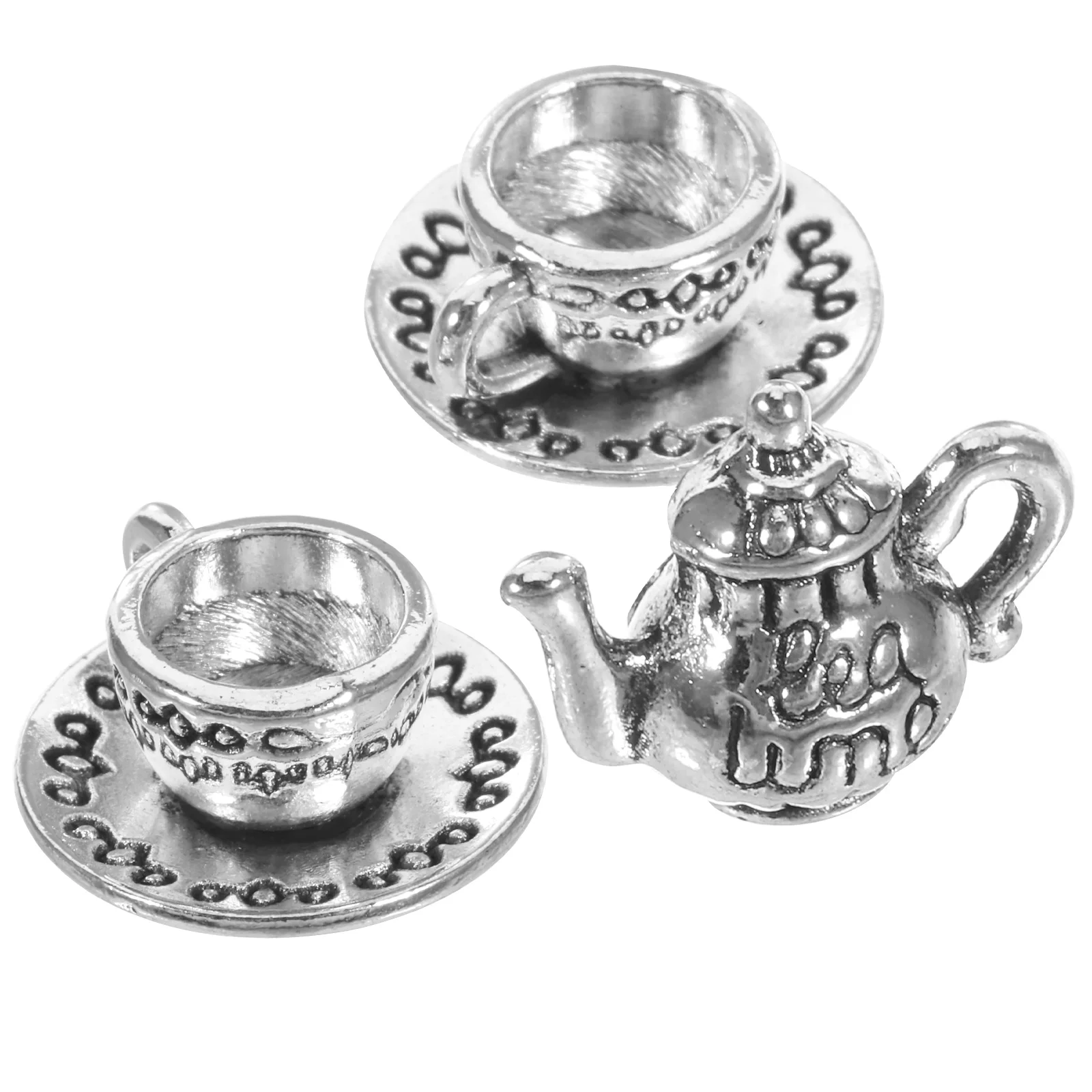 

1 Set Mini Tea Kettle With Tea Cup Miniature Metal Teapot Decorative Kitchen Ornament For House Desktop Prop Simulated Vintage