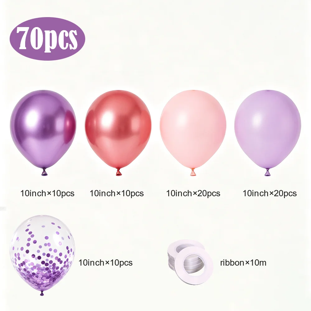 60/70 Stück Rosa Lila Partyballons Rote Violette Metallic-Latexballons für Mädchen Geburtstag Hochzeit Partydekoration Babyparty – Detail 1