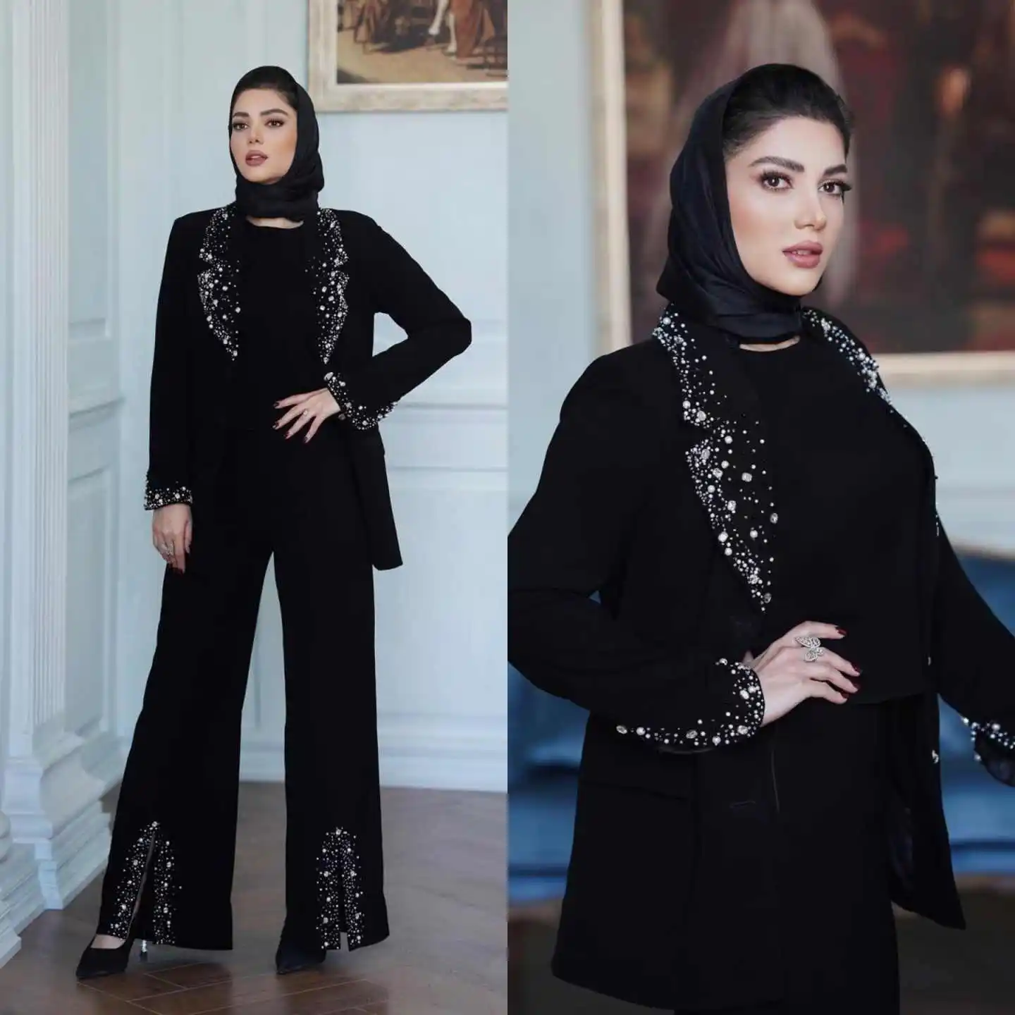 

Luxury Crystals Mother Of The Bride Suits Single Breasted Office Ladies Work Jacket Plus Size 2 Pieces Customized Outfits