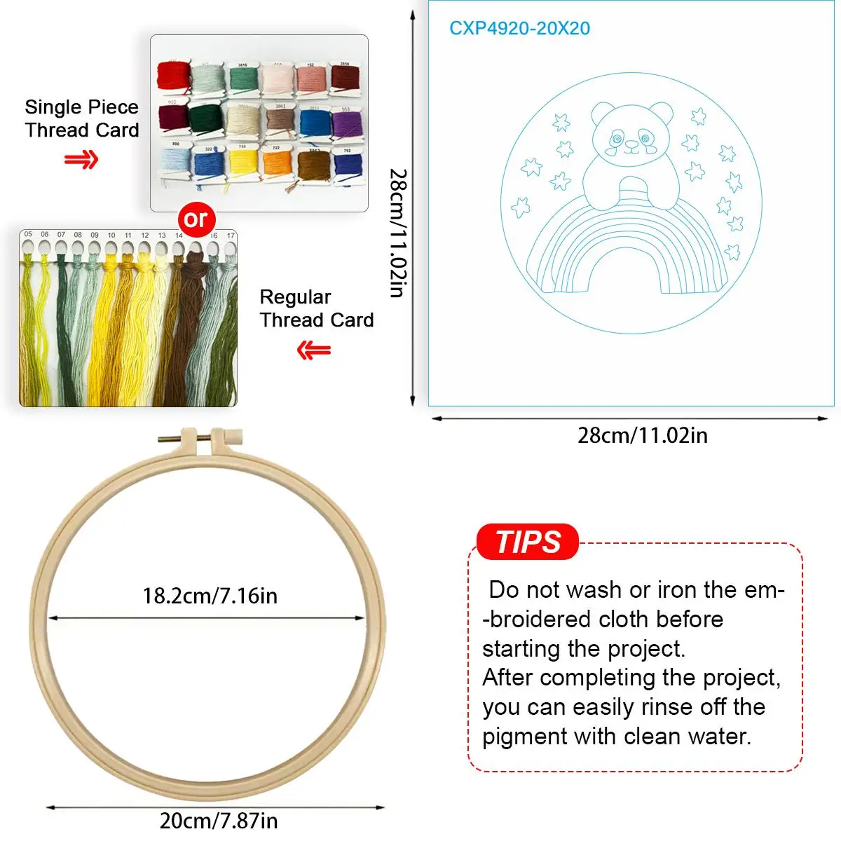 1 Stück 20X20CM/15X15CM 7,87/6,3 Zoll Regenbogen-Panda-Stickerei-Starter-Kit DIY-Kit DIY-Stickerei-Set Handarbeiten Malerei – Detail 5
