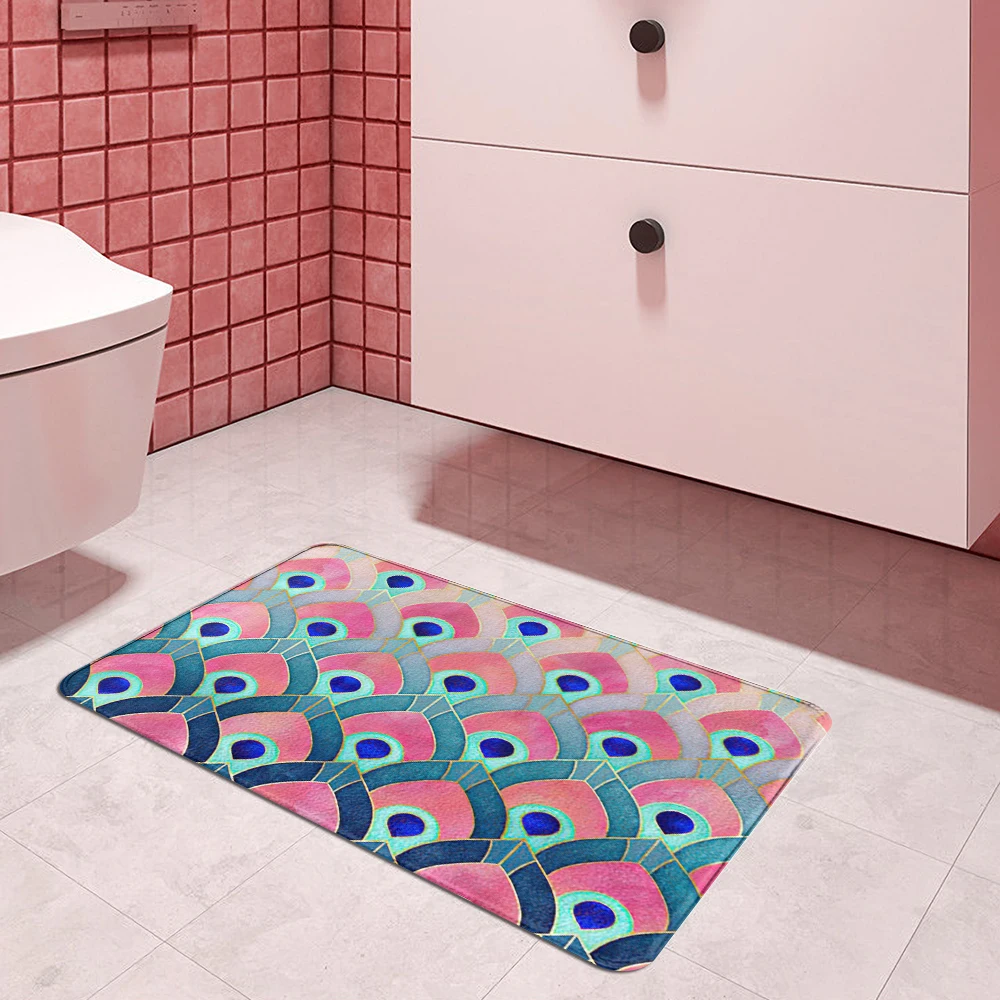 Pink feathers Entrance Door Mat Kitchen Carpet Non-slip the Bathroom Stove Bedroom House Home Products Hallway Floor Rugs