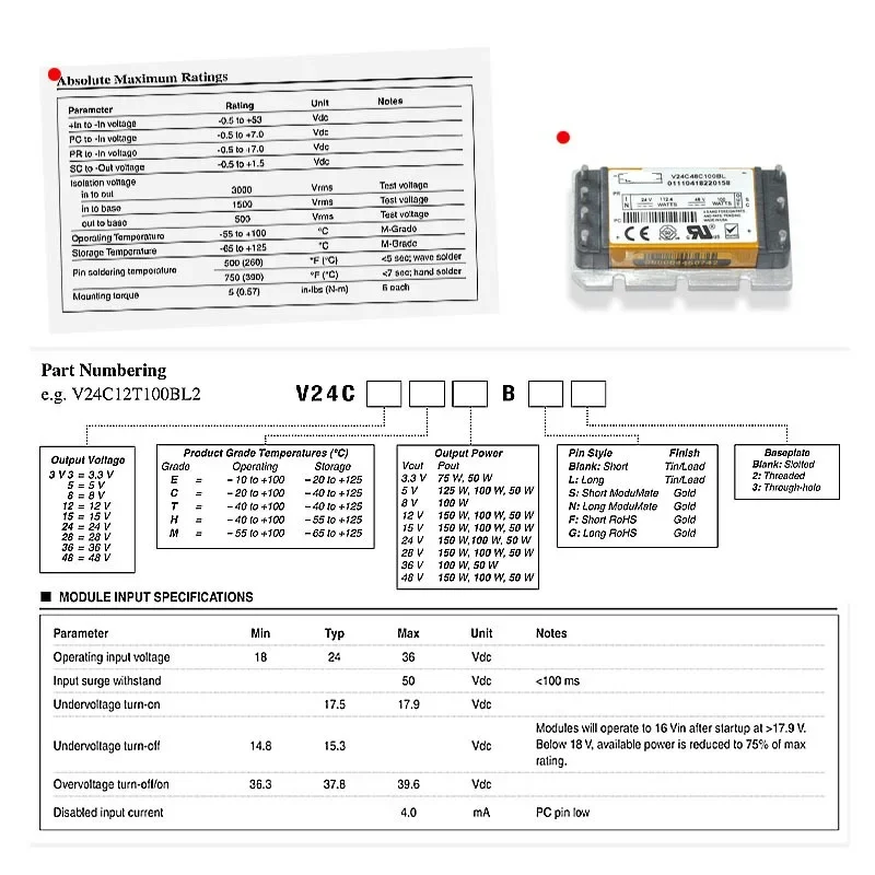 新品&テストOK保証180日間V24C48C100BL DC-DCコンバータモジュール