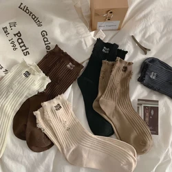 2 Pair Fashion Socks For Women Harajuku Street Broken Hole Beggar Medium Tube Pile Socks Hip-Hop Skateboard Cotton Socks Female