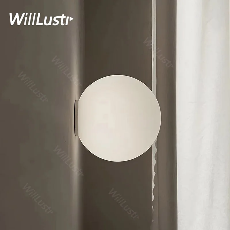 

Modern LED Wall Lamp Globe Glass Sconce 14cm 20cm Global Milk White Round Ball Shade Dioscuri Parete Ceiling Lighting Soffitto