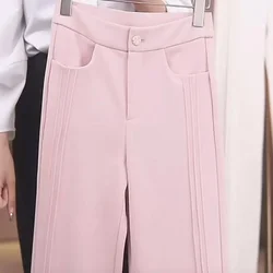 Spring Autumn Women's Clothing Solid Color Pockets Button Zipper Trouser Suits Straight Trousers Casual Office Lady Pants