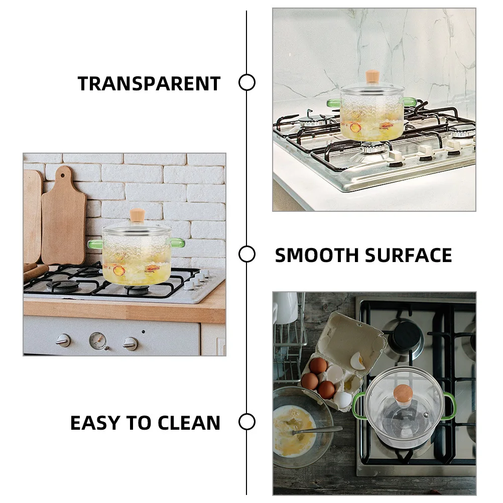 

Clear Glass Stew Double Handle With Lid Soup Pot For Cooking Noodles Vegetables Ramen Kitchen Cookware Glass Cooking Pot
