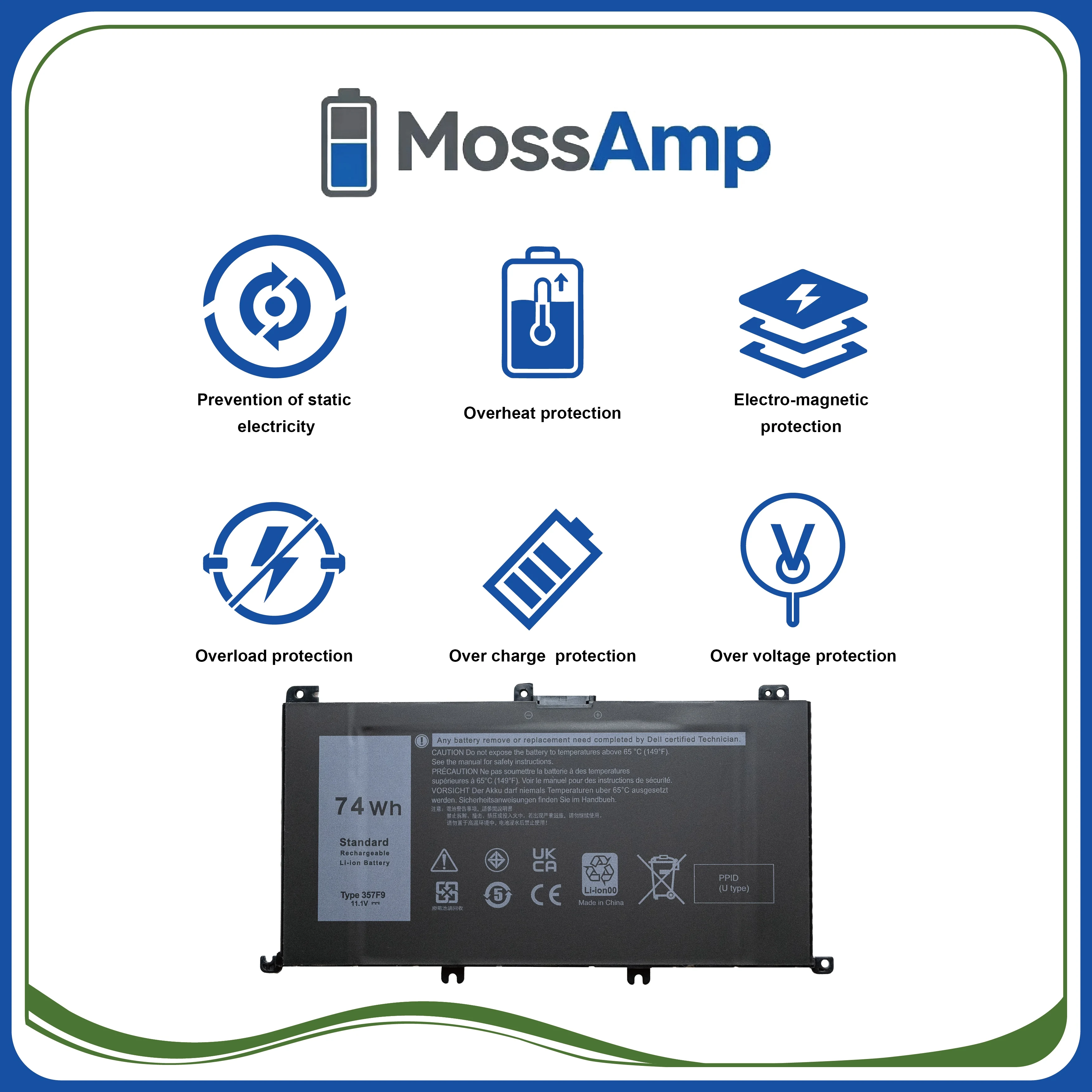 MossAmp 357F9 Laptop Battery for Inspiron 15 7000 Gaming 5000 Gaming 7557 7559 7566 7567 5576 5577 7759 P65F P57F 71JF4 0GFJ6 view 6