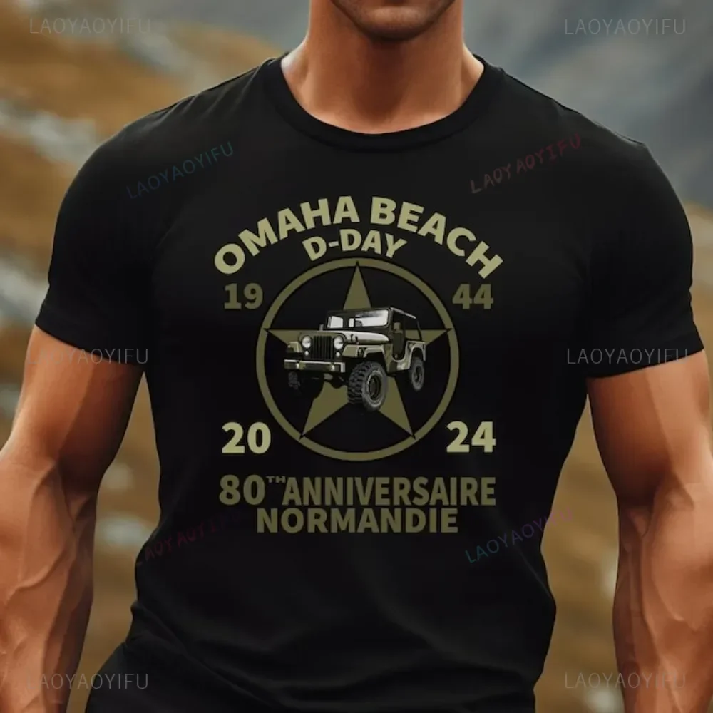 D-Day Shirt Omaha Beach Normandy Landings 80th Anniversary 1944-2024 Veteran Retro Cotton T-Shirt Gift Remembrance Day Tee