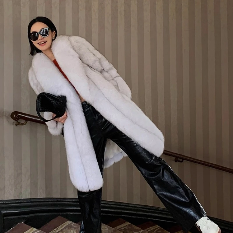 YOLANFAIRY autumn and winter Imported whole fox fur Suit-style fur coat woman turn-down collar long sleeve дубленка женская 2025