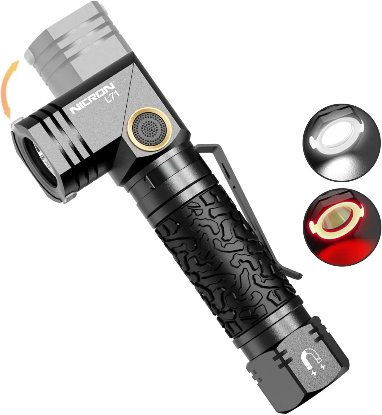 高ルーメン戦術懐中電灯 Type-C 充電式磁気 90 度 IP65 防水 LED 8 モード屋外キャンプ緊急用