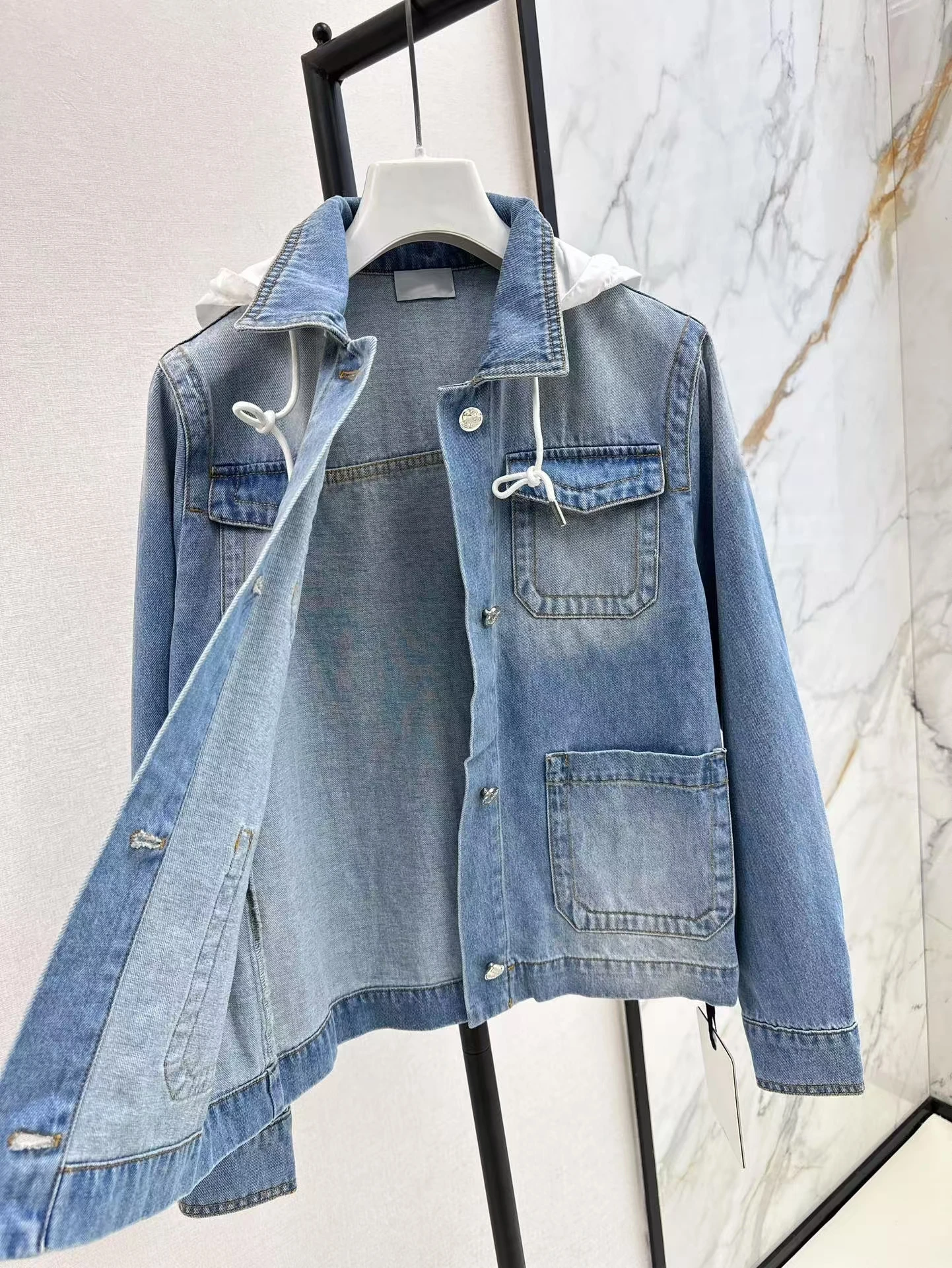 

High quality new detachable hooded denim jacket, detachable hooded small lapel single breasted loose jacket