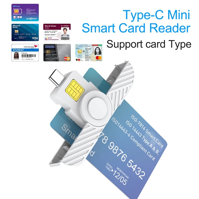 USB-C IC Smart Card Reader For Bank Card ID Card Portable Type-C SIM Card Adapter For Phone Laptop PC Filing Taxes CAC