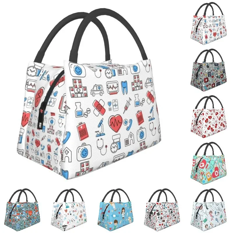 

Nursing Supplies Insulated Lunch Bags for Women Waterproof Funny Nurse Pattern Cooler Thermal Bento Box Beach Camping Travel