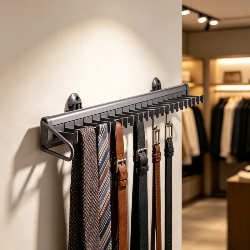 Pull-Out Scarf Organizer Racks Side-Mounted Closet Accessory Closet Belt Holder Multifunctional Wardrobe Hanger with Sliding