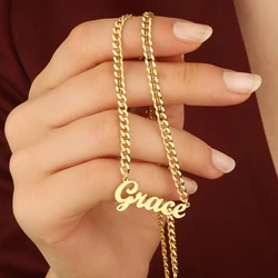 Edelstahl Kubanischen Kette Angepasst Name Halsketten Für Frauen Männer Mode Schmuck Personalisierte Typenschild Anhänger Halskette