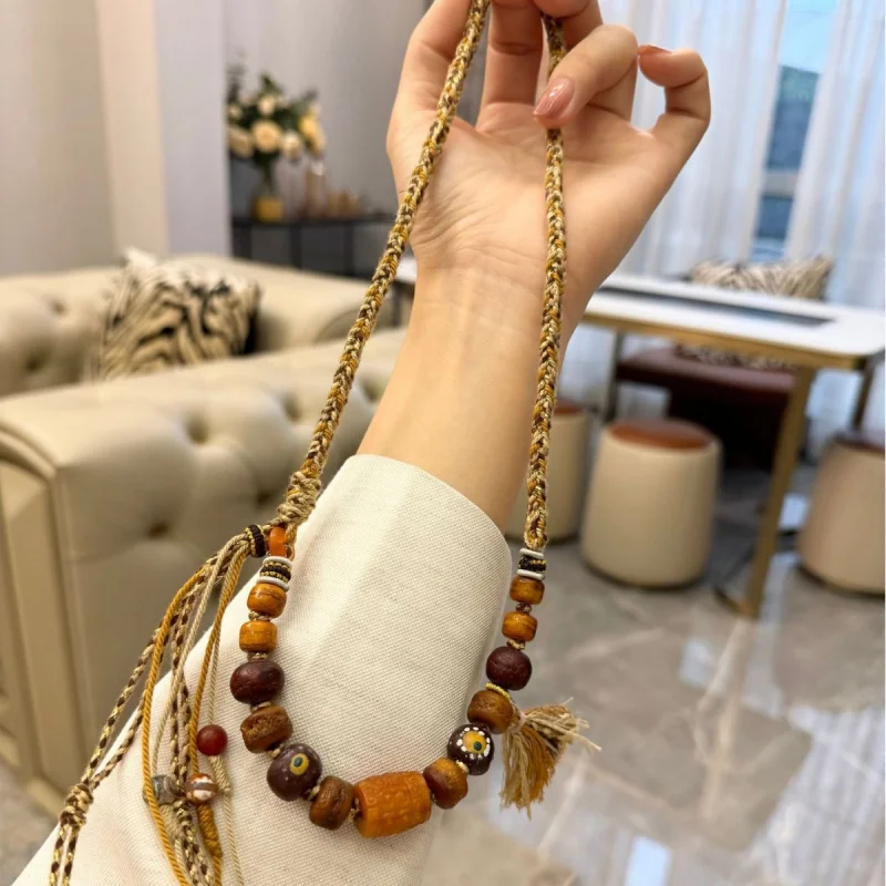 

Ox Bone Return Pattern With Gabala Vintage Glass Eye Buddha Beads