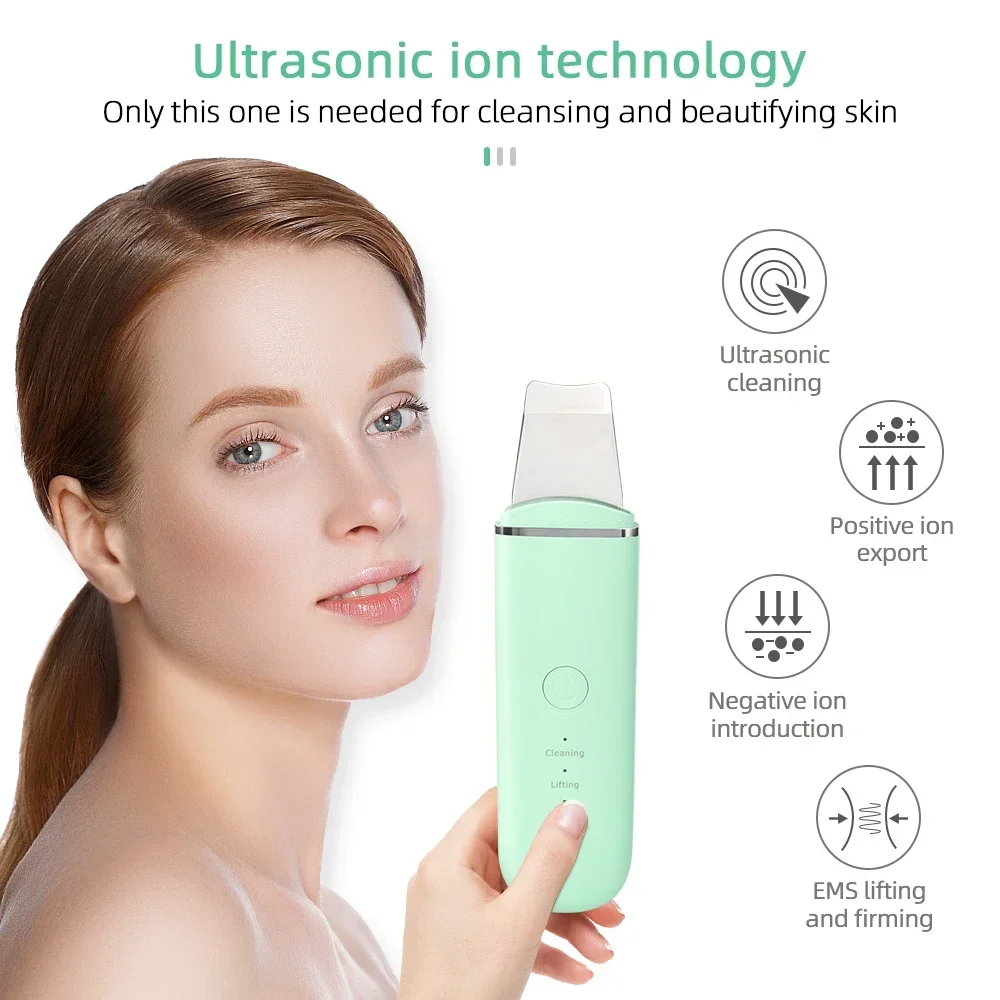 Ultrasonic Skin Scrubber Vibration Face Spatula Blackhead Remover Facial Scrubber Shovel Clean Cavitation Peeling Facial Lifting