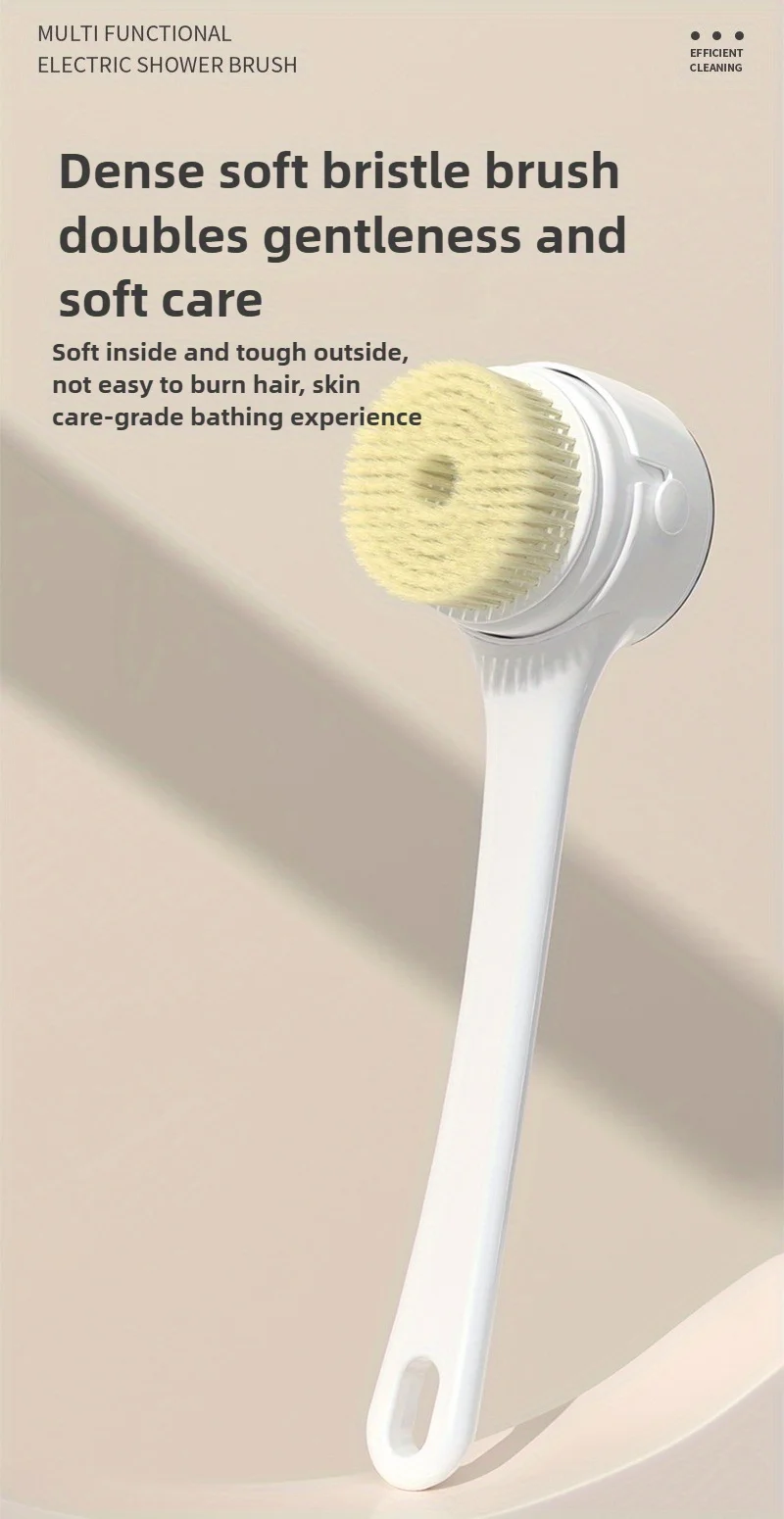 Electric Shower Brush LED Display Rotating Multifunctional Shower Brush 5 Brush Heads 3-Speed Detachable for Back Face & Shower