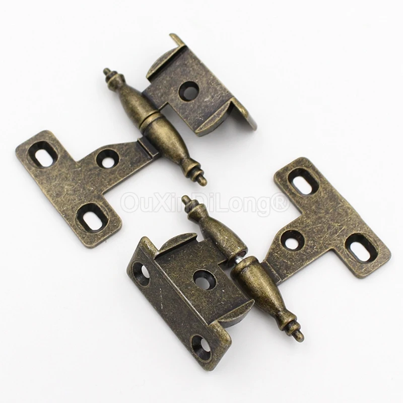 2Pairs Antique Furniture Detachable Hinges Folding Butt Hinge Bronze Crown Hinge Vintage Cabinet Door Wardrobe Accessory GF1504