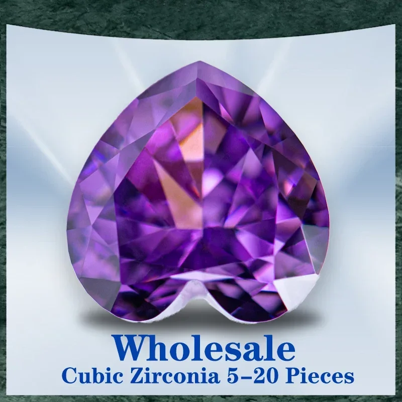 

L-кубический цирконий, оптовая продажа, без сертификата, измельченный лед, в форме сердца, розово-фиолетовый цвет, подвески, бусины для изготовления ювелирных изделий своими руками