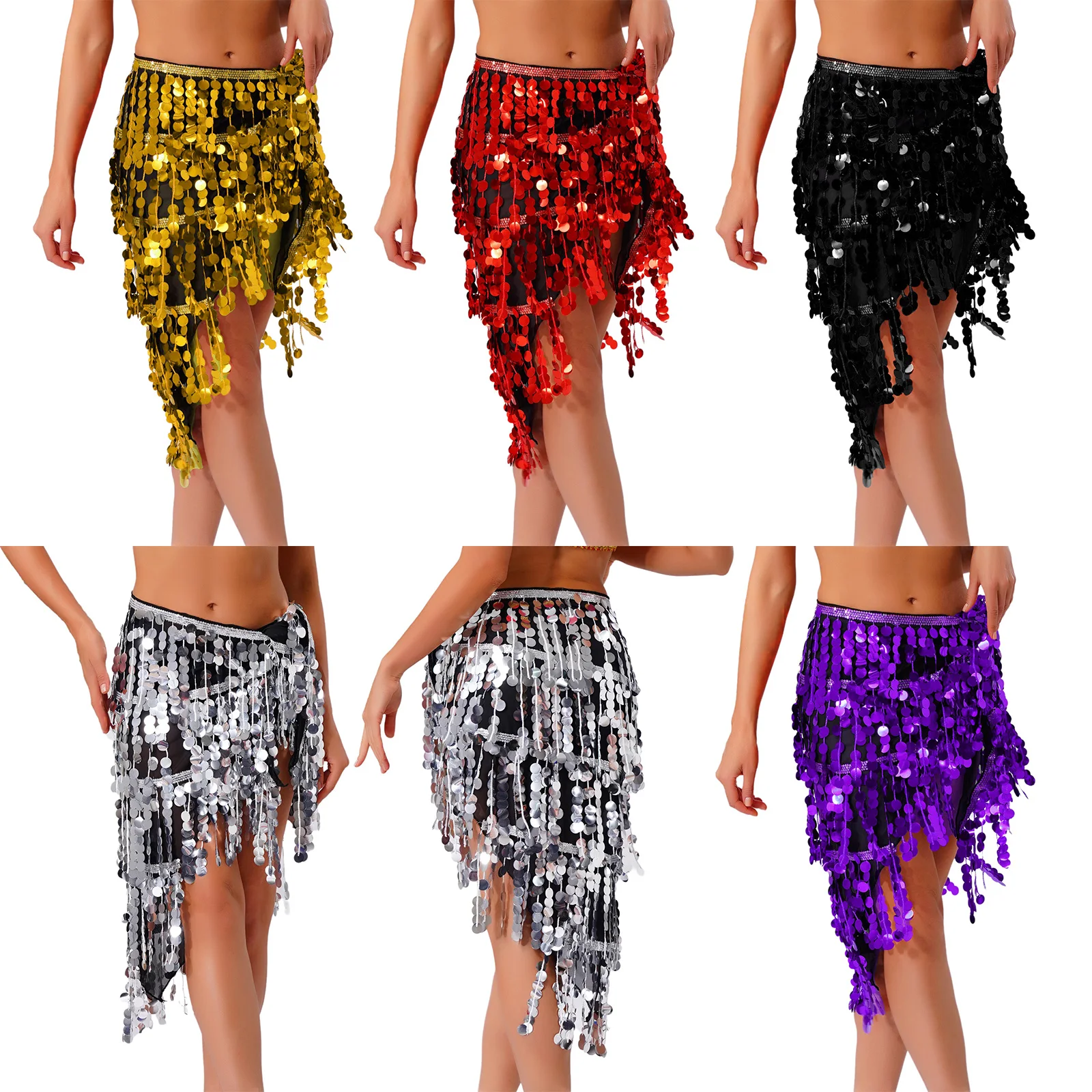 النساء لامعة الترتر شرابة التنانير البطن اللاتينية السالسا ملابس رقص الدانتيل متابعة مثلث وشاح الورك الخصر سلسلة كلوبوير حفلة الهذيان