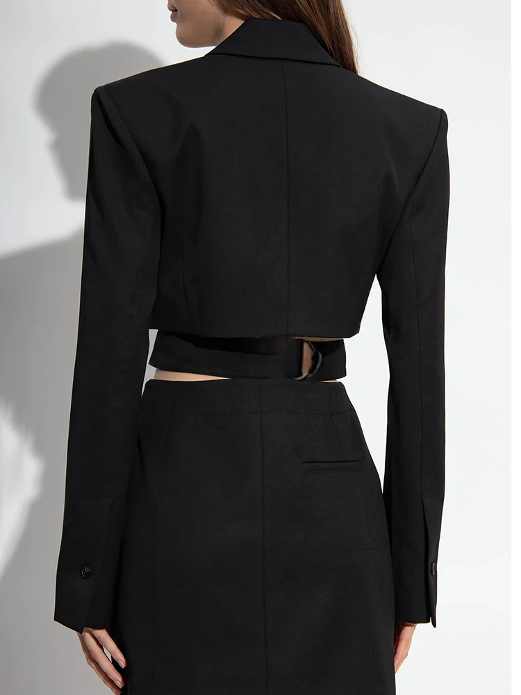 TWOTWINSTYLE Solid Patchwork Belt Slim Blazers For Women Notched Collar Long Sleeve Spliced Single Breasted Chic Blazer Female
