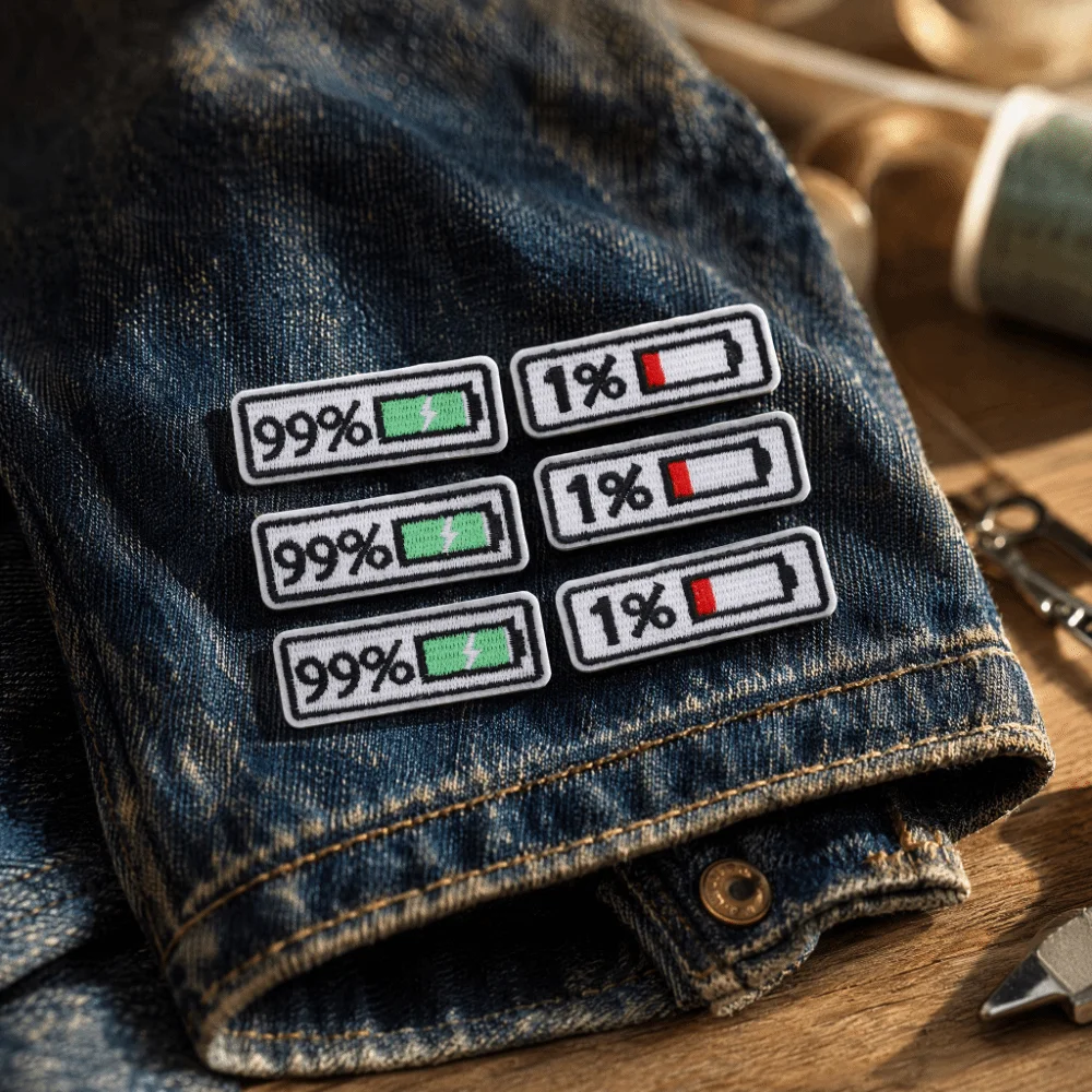 6Pcs Portable Polyester Iron On Patches Battery Level Indicator Embroidered Patches Applique Patches For Bag