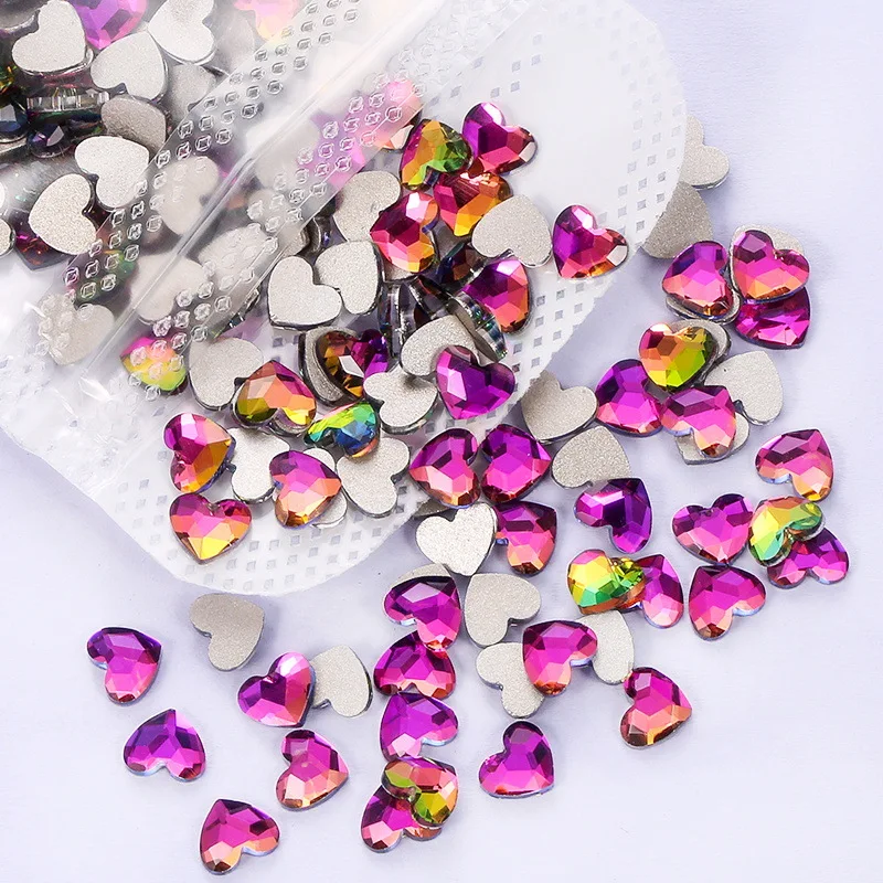 50szt Flatback Heart Rhinestones w różnych kolorach do zdobienia paznokci Płaskie dno do zdobienia paznokci