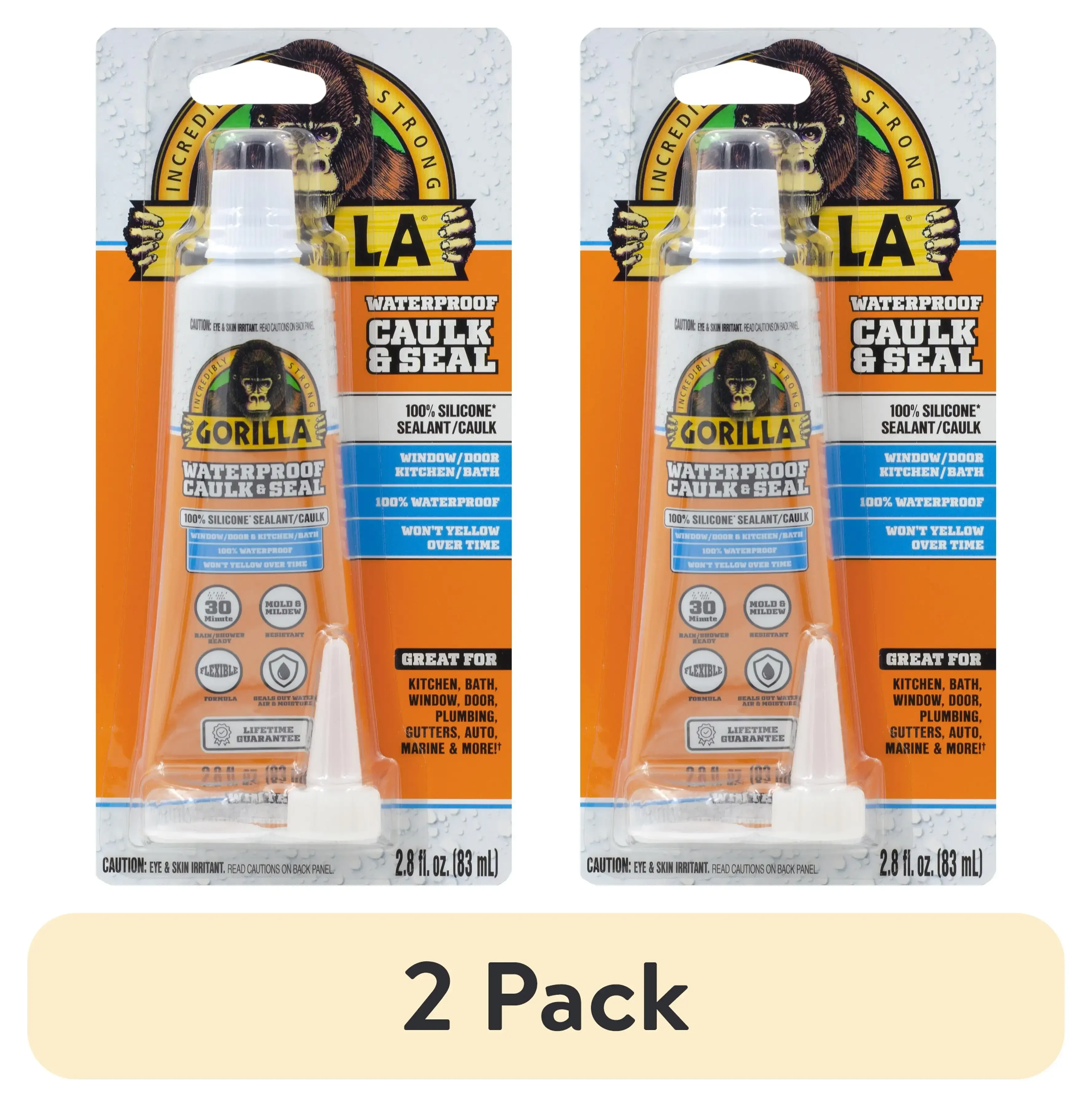 (عبوتان) مانع التسرب من السيليكون المقاوم للماء والختم، أنبوب ضغط 2.8 أونصة - مانع التسرب الأبيض للمطبخ والنافذة