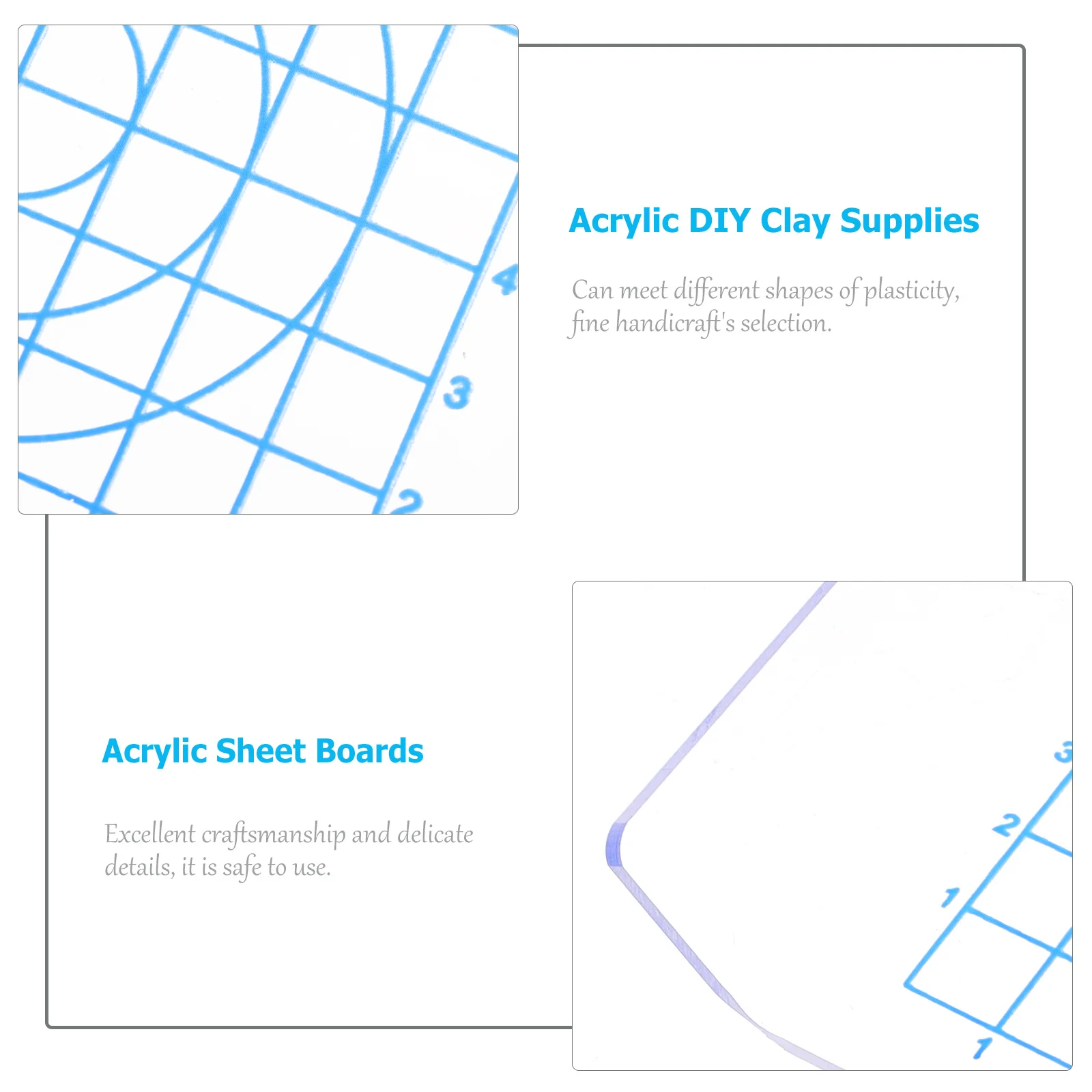 

3Pcs Acrylic Clay Boards Pottery Sculpting Tools Set Durable Handmade DIY Clay Rolling Stick Craft Supplies for Modeling