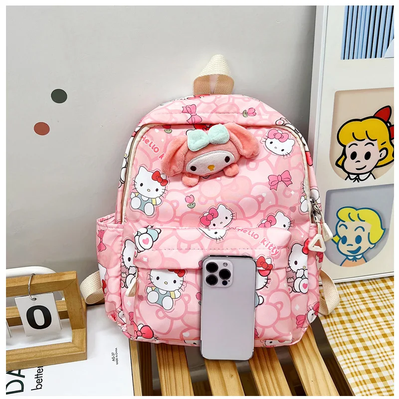 Sanrio Hello Kitty Schoolbag Cute Cartoon Kuromi Waterproof High-capacity Resistant To Dirt Backpack Girl&Child Holiday Gifts